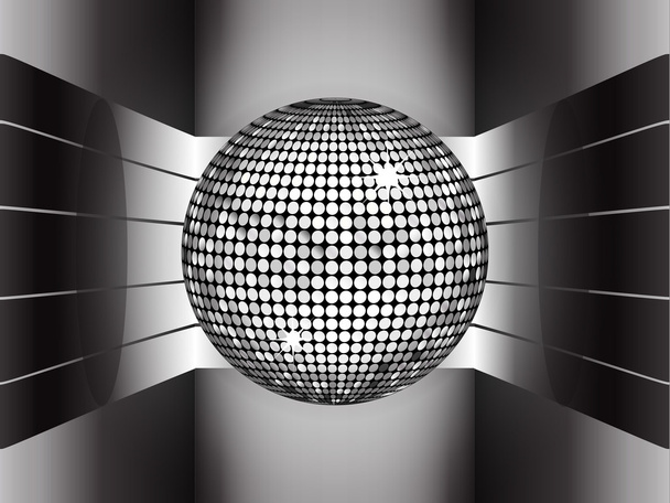 Срібний диско-куля на металевому 3D середовищі
 - Вектор, зображення
