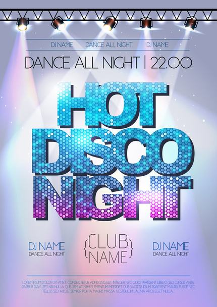 Disco background. Hot disco night poster - Vetor, Imagem