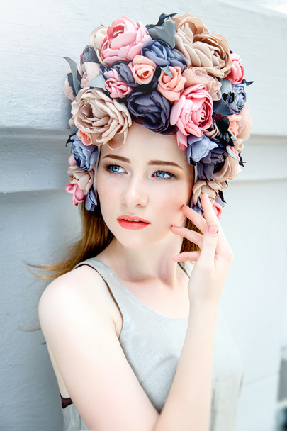 Sensual woman in floral wreath - Fotó, kép
