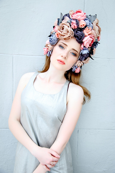 Sensual woman in floral wreath - Photo, image