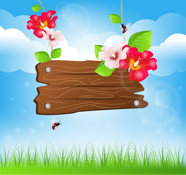 Wooden board with flowers - Photo, Image