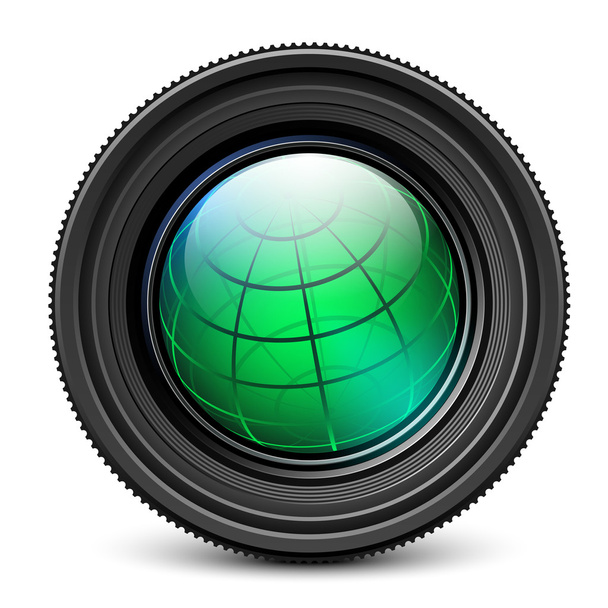 Camera lens with globe - Vector, Image