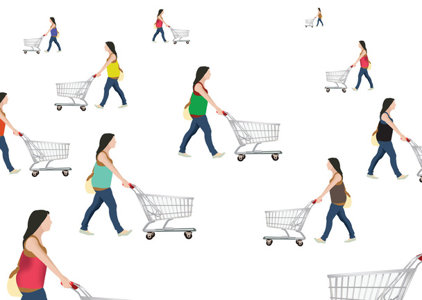 people with shopping cart - Vector, Image