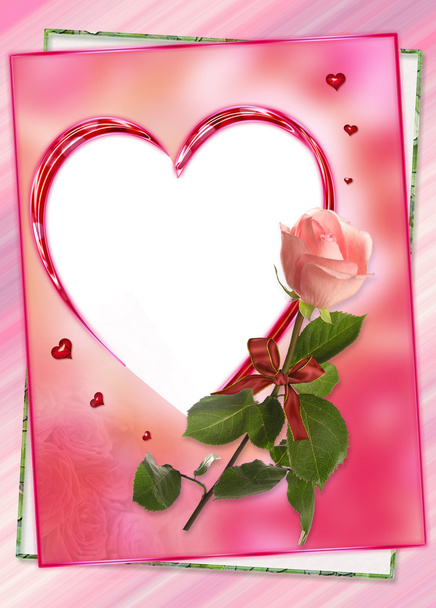 Heart frame with rose flower collage - Fotoğraf, Görsel