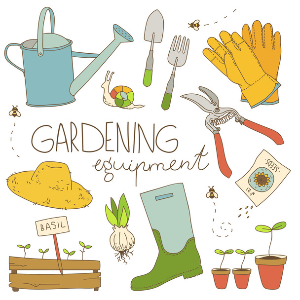 Matériel de jardinage illustration couleur
 - Vecteur, image