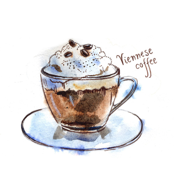 Watercolor Viennese coffee - Photo, Image