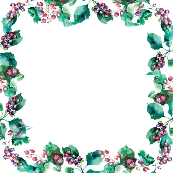 frame with hawthorn berries watercolor - Vecteur, image