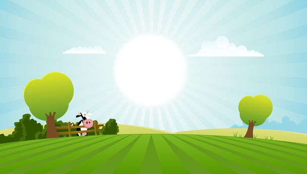 Vaca lechera en paisaje de verano
 - Vector, imagen