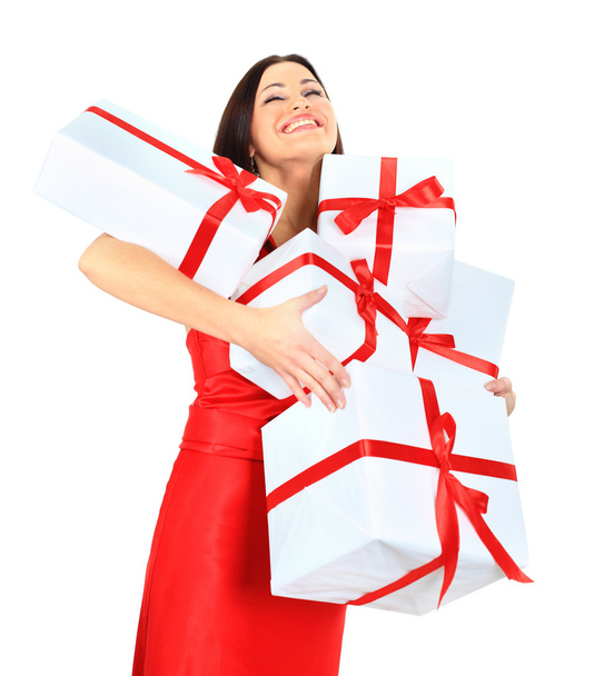 Young happy woman with a gift - Foto, imagen