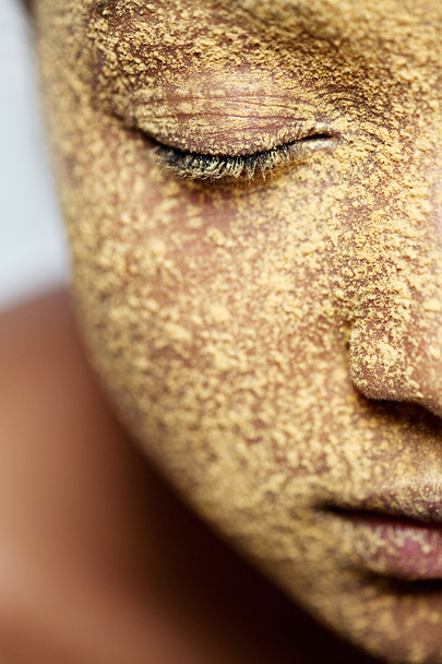 girl face with makeup powder pigment and glitter - 写真・画像