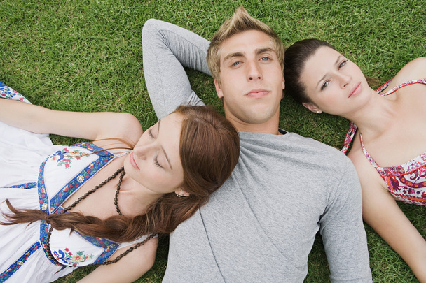 amis allongés sur l'herbe verte dans un parc
 - Photo, image