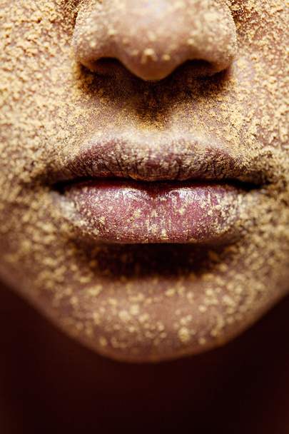 girl face with makeup powder pigment and glitter - Photo, Image