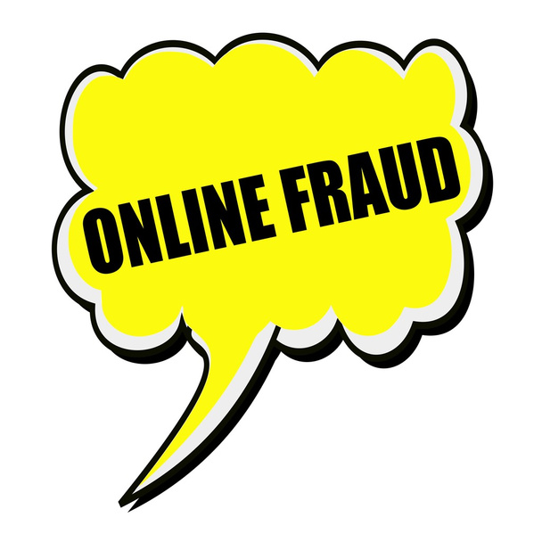 Fraude en línea texto de sello negro en la burbuja de habla amarilla
 - Foto, Imagen