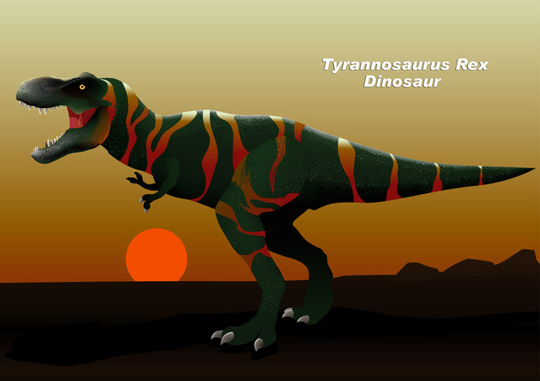 Tyrannosaurus Rex δεινόσαυρο με τα πόδια στο ηλιοβασίλεμα - Διάνυσμα, εικόνα