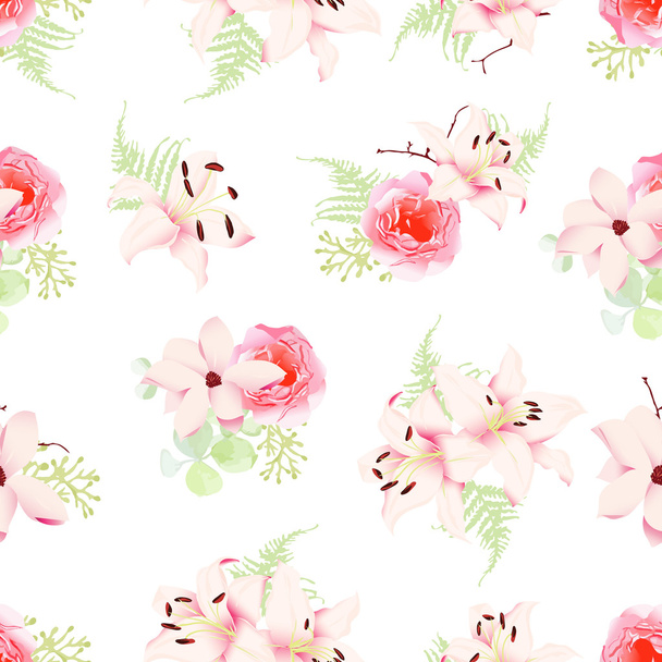 Small romantic bouquets seamless vector pattern - Vector, afbeelding