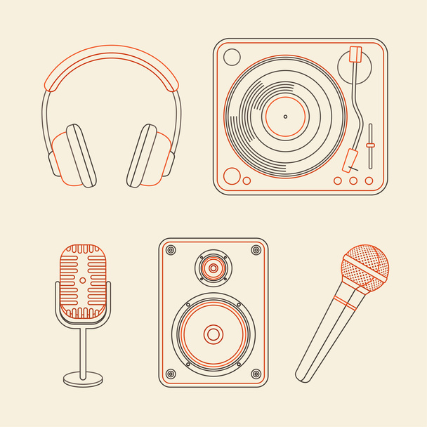  Set of icons - microphones, speakers, turntable - Wektor, obraz