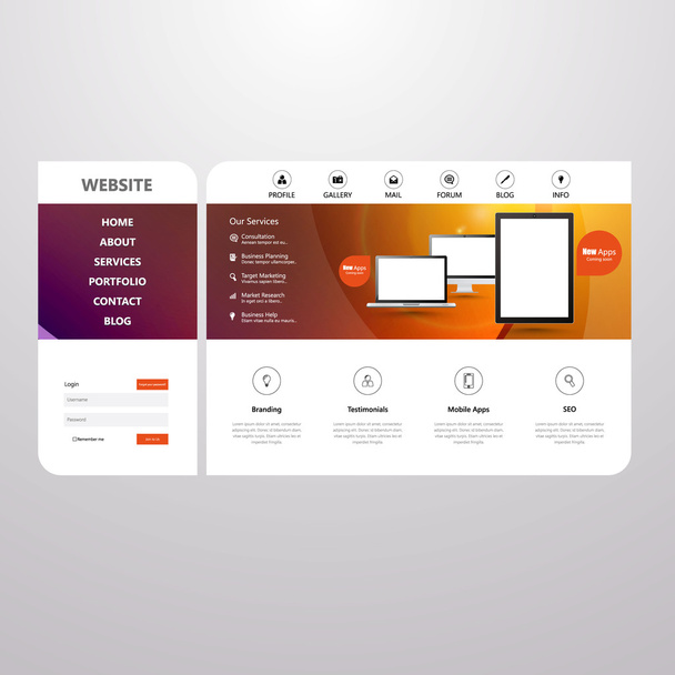 Δημιουργική πολύχρωμο ιστοσελίδα πρότυπο σχεδιασμού - Διάνυσμα, εικόνα