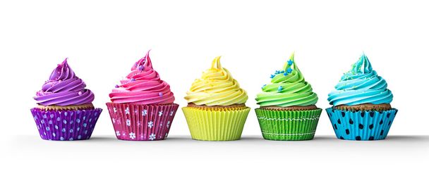 Coloridos cupcakes en blanco
 - Foto, Imagen
