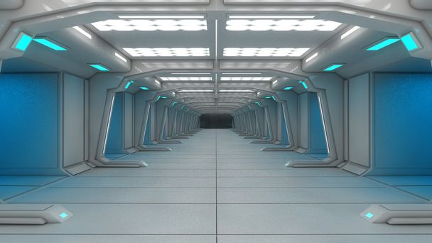 Futuristic blue corridor science fiction - Photo, Image