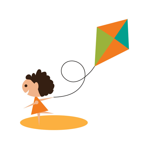 Плоский с теневым значком и мобильным приложением Girl kite
 - Вектор,изображение