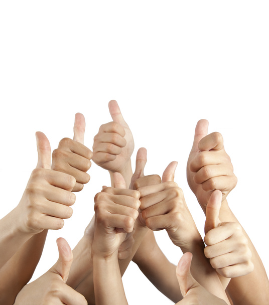 Many different hands with thumbs up isolated on white - Fotó, kép