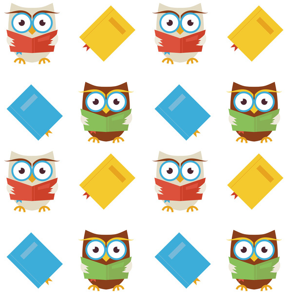Flat Vector Seamless Pattern Wisdom and Knowledge Owls Reading B - Vector, Image