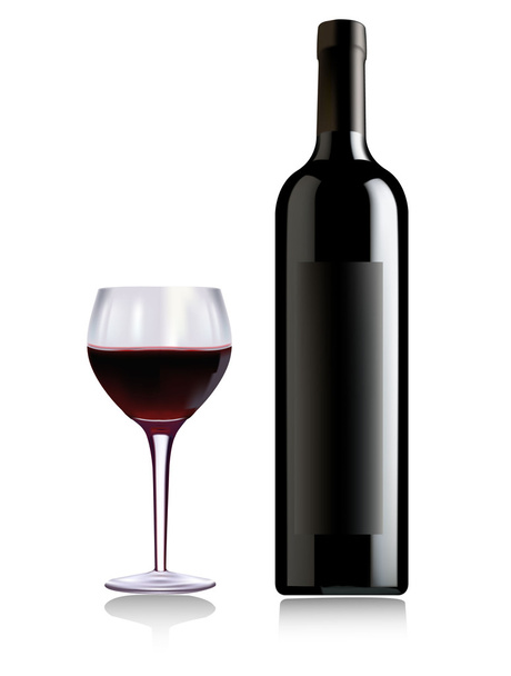 A wine bottle and glass of wine. Vector. - Διάνυσμα, εικόνα