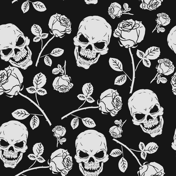 Roses and Skulls Seamless Pattern - Vecteur, image