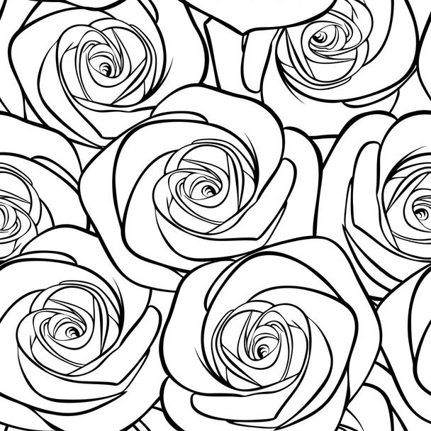beautiful black and white seamless pattern in roses with contours. - Vektor, Bild