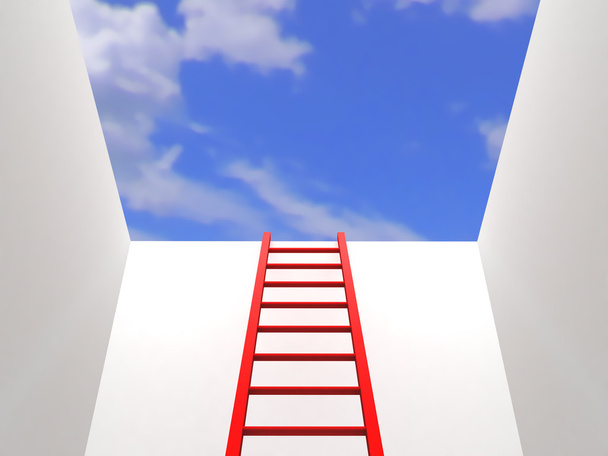 Red stairway rising up to sky - Photo, Image