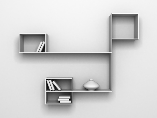 modern polcok, a könyvek és a váza fehér fal - Fotó, kép