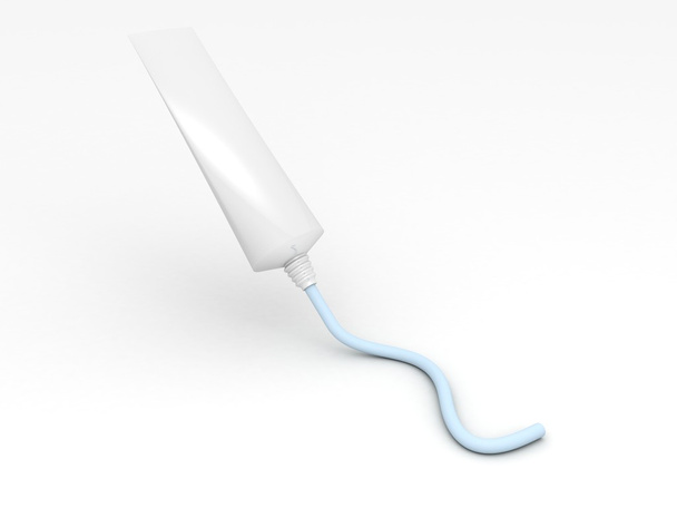 weiße Zahnpastatube mit blauer Zahnpasta - Foto, Bild