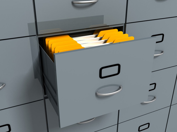 Filing office cabinet with yellow folders - Photo, Image