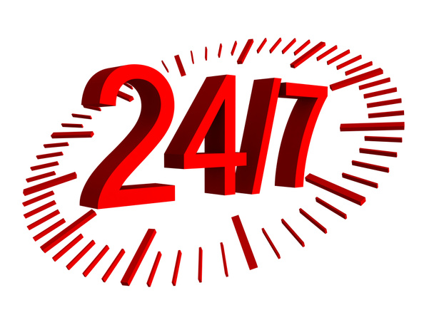 24 7 punainen merkki kellolla
 - Valokuva, kuva