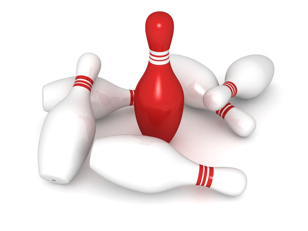 Épingles de bowling avec un leader unique rouge
 - Photo, image