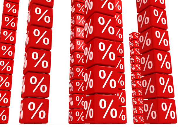 στοίβα πύργους κόκκινο κύβους με percents - Φωτογραφία, εικόνα