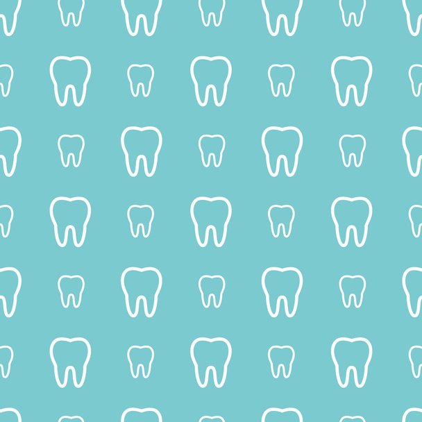 White teeth on blue background. Vector dental seamless pattern. - Vector, Image