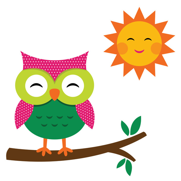 Cute owl and sun - Vector, imagen
