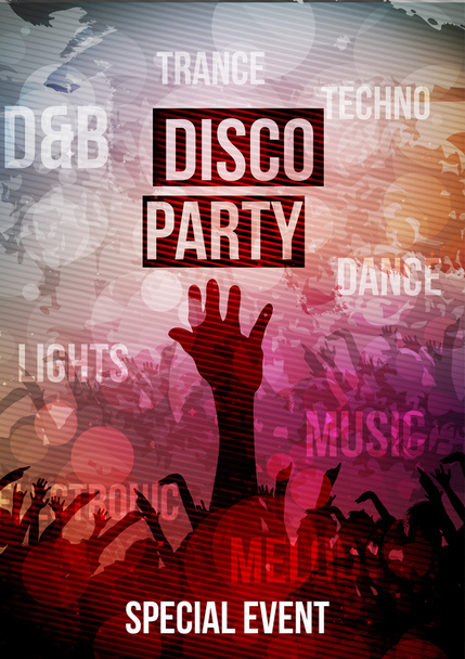 Tanzende Menschen Party Menge Disco Hintergrund - Vektorillustration - Vektor, Bild