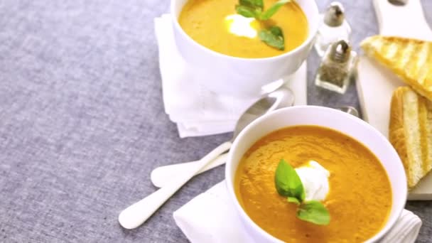 Roasted tomato soup cooked with organic heirloom tomatoes - Footage, Video