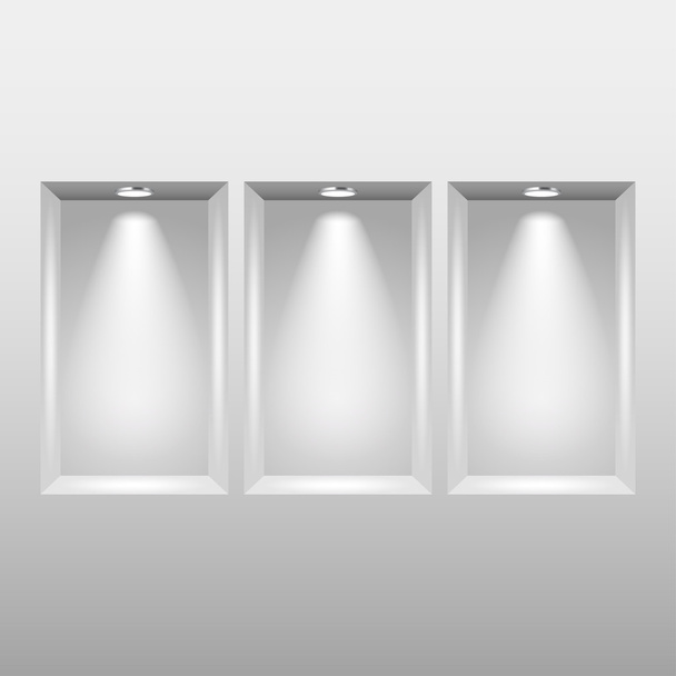 Empty niches in wall with spot lights vector - Vector, Image