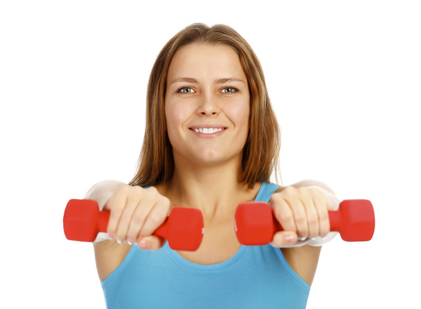 Girl with barbells - 写真・画像