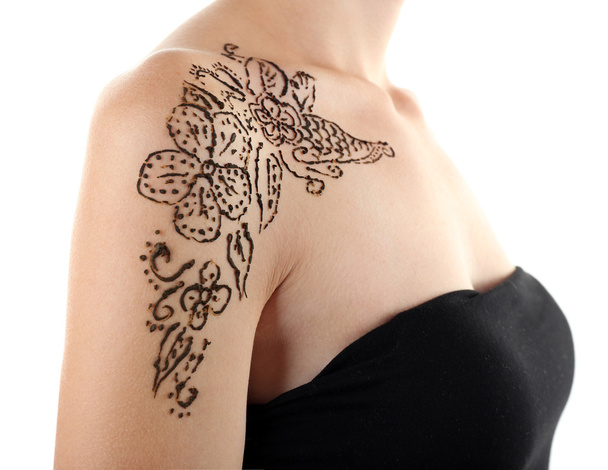 Shoulder painted with henna- Mehendi - Foto, afbeelding