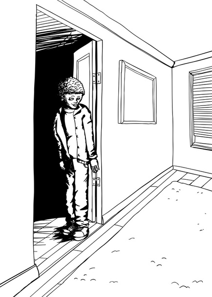 Контур підлітка в кімнаті з вікна, жалюзі - Вектор, зображення