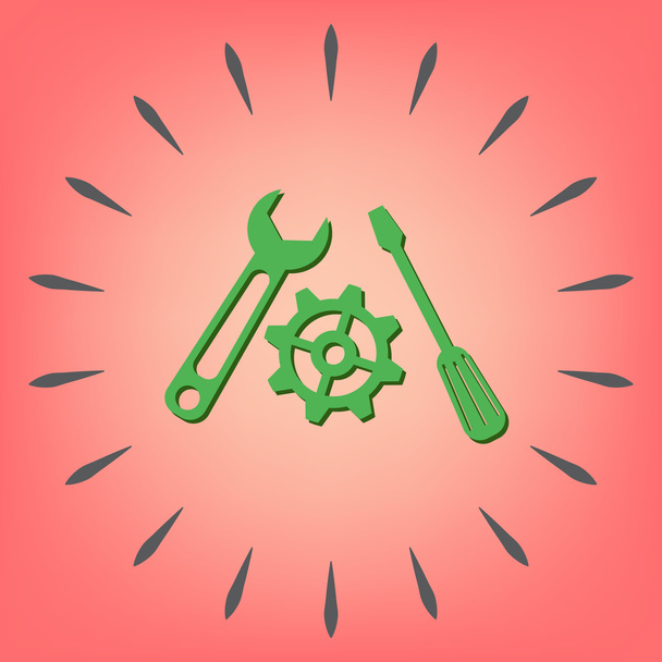 Screwdriver, cogwheel and wrench - Vector, Image