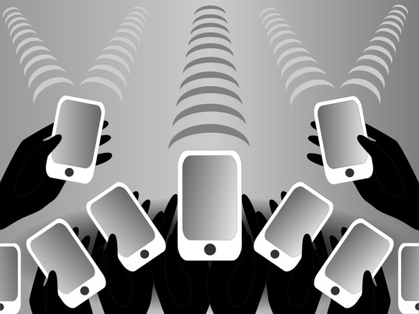 Teléfonos móviles de fondo negro, blanco y gris
 - Vector, imagen