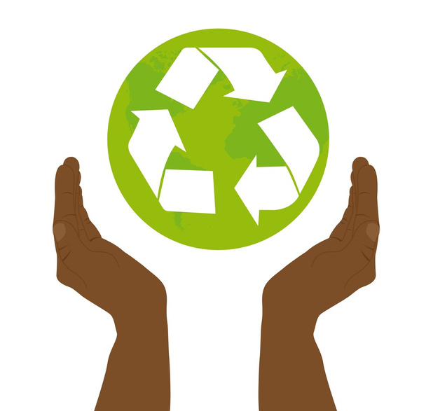 Hand and recycle sign - Vector, imagen