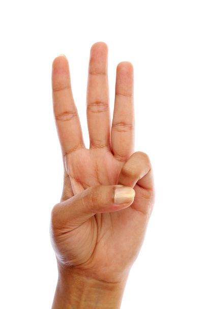 Human hand showing three number sign - Фото, изображение