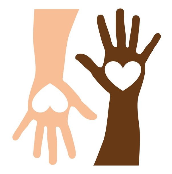 Caucasian and black hands - Vector, Image