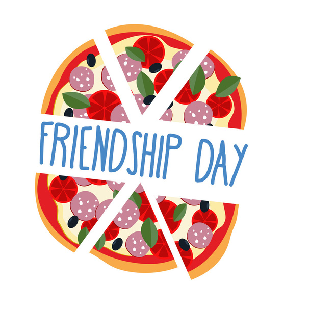 International friendship day. Pizza pieces for friends. Vector i - Wektor, obraz
